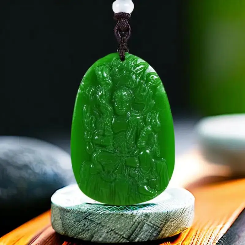 

Green Real Jade Bodhisattva Pendant Necklace Natural Jasper Charm Gifts for Women Luxury Gift Carved Jewelry Talismans