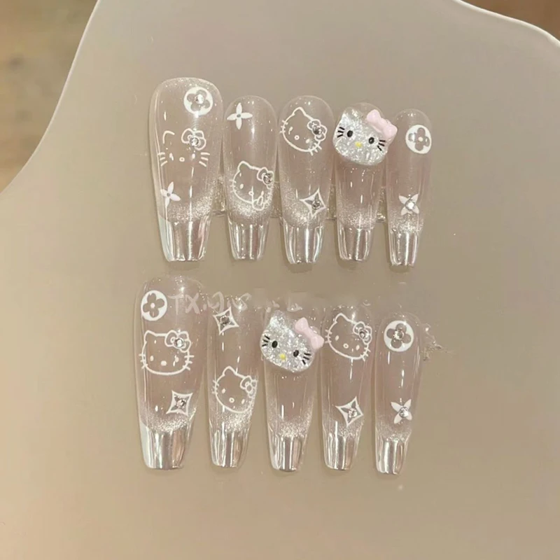 New Hello Kitty Sanrio Kawaii Anime Handwork Press-On Nails Sweet Cute Cartoon French Cat Eye Manicure Gentle Gifts for Girls
New Hello Kitty Sanrio Kawaii Anime Handwork Press-On Nails Sweet Cute Cartoon French Cat Eye Manicure Gentle Gifts for Girls