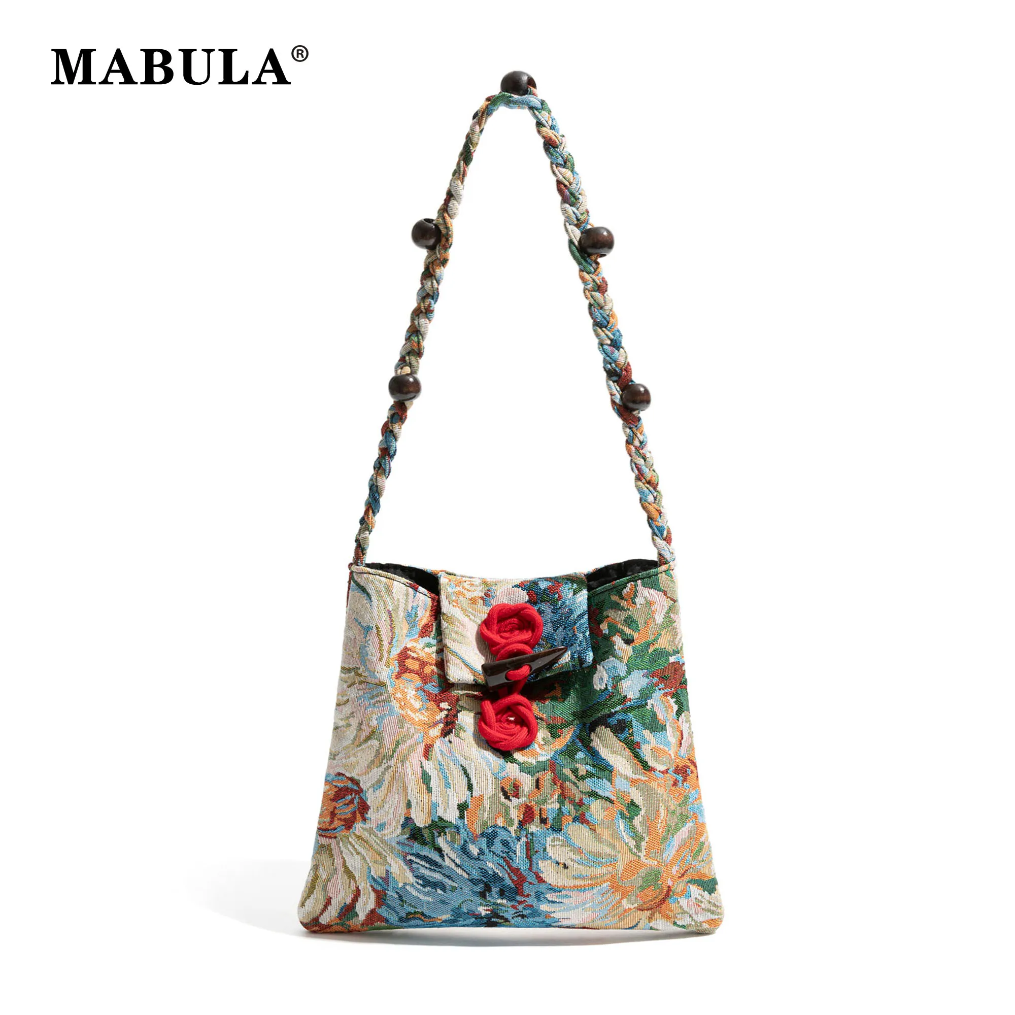 

MABULA Unique Painting Flower Girl's Hobo Bag Aesthetic Design Chinese Stylish Female Exquisite Shoulder Purse Chic Shopper Pack
