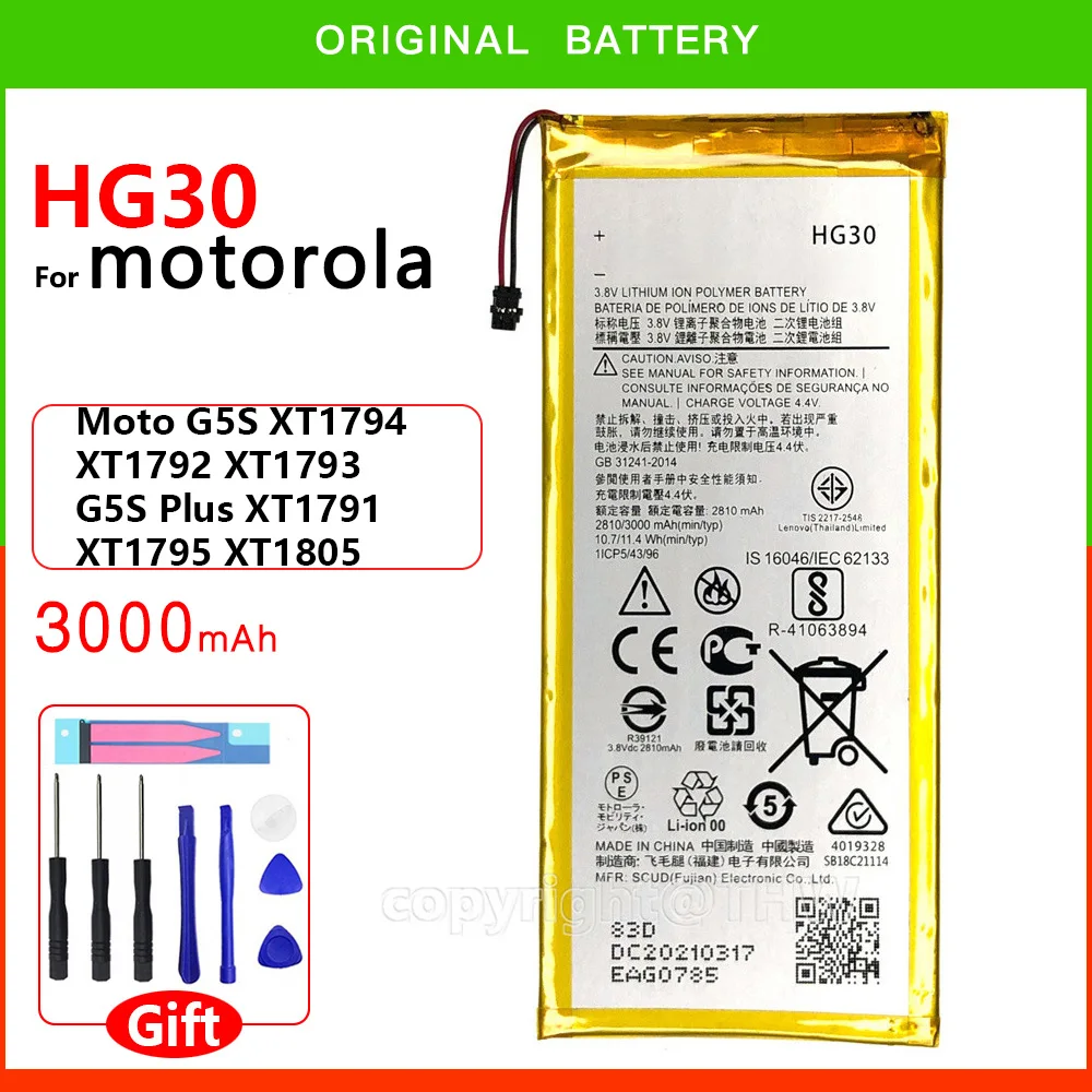 

Original Genuine HG30 2810mAh Battery For Motorola Moto G5S Plus Battery Dual XT1791 XT1792 XT1793 XT1794 XT1795 XT1805 Phone