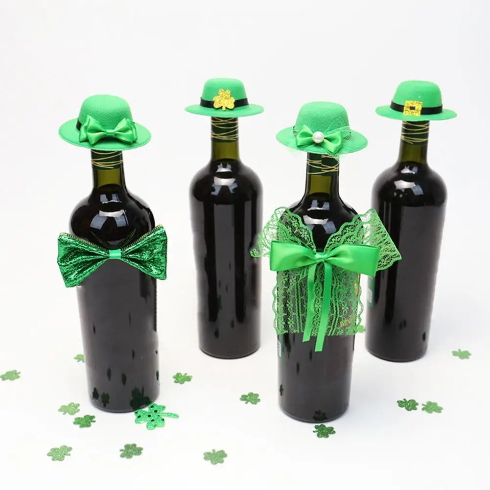 

Wine Bottle Hat St. Patrick's Day Wine Bottle Cover Exquisite Mini Bow For Festive Table Decorations