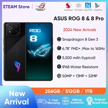 ASUS ROG 8 및 8 프로 5G 게임용 휴대폰, 스냅드래곤 8, 3 세대, 6.78 인치, 165Hz AMOLED 스크린, 5500mAh, 65W 고속 충전, 2024 신제품