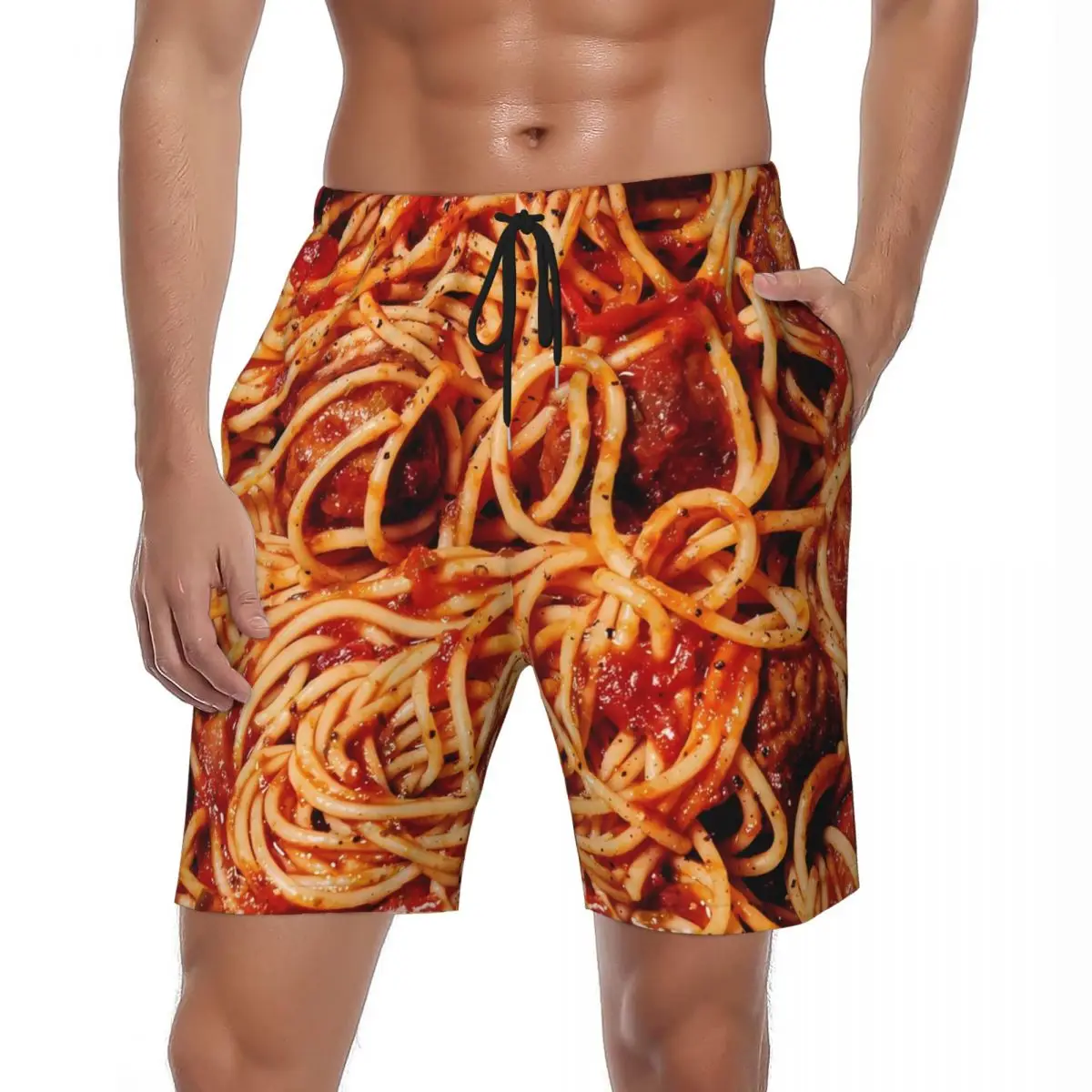 

Males Board Shorts Delicious Italian Pasta Fashion Swim Trunks 3D Cheese Breathable Sports Hot Sale Plus Size Beach Short Pants