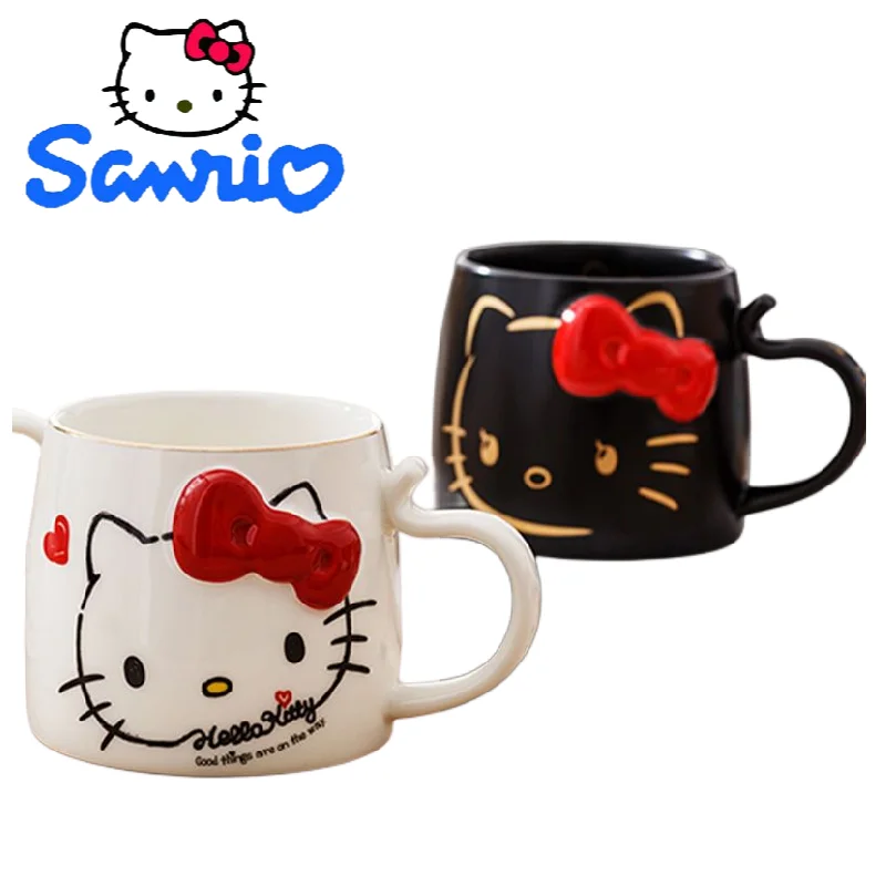 

Hello kitty Cinnamoroll Kuromi Sanrio anime tea cup ceramic cup mug high-value cartoon embossed coffee cup breakfast cup gift