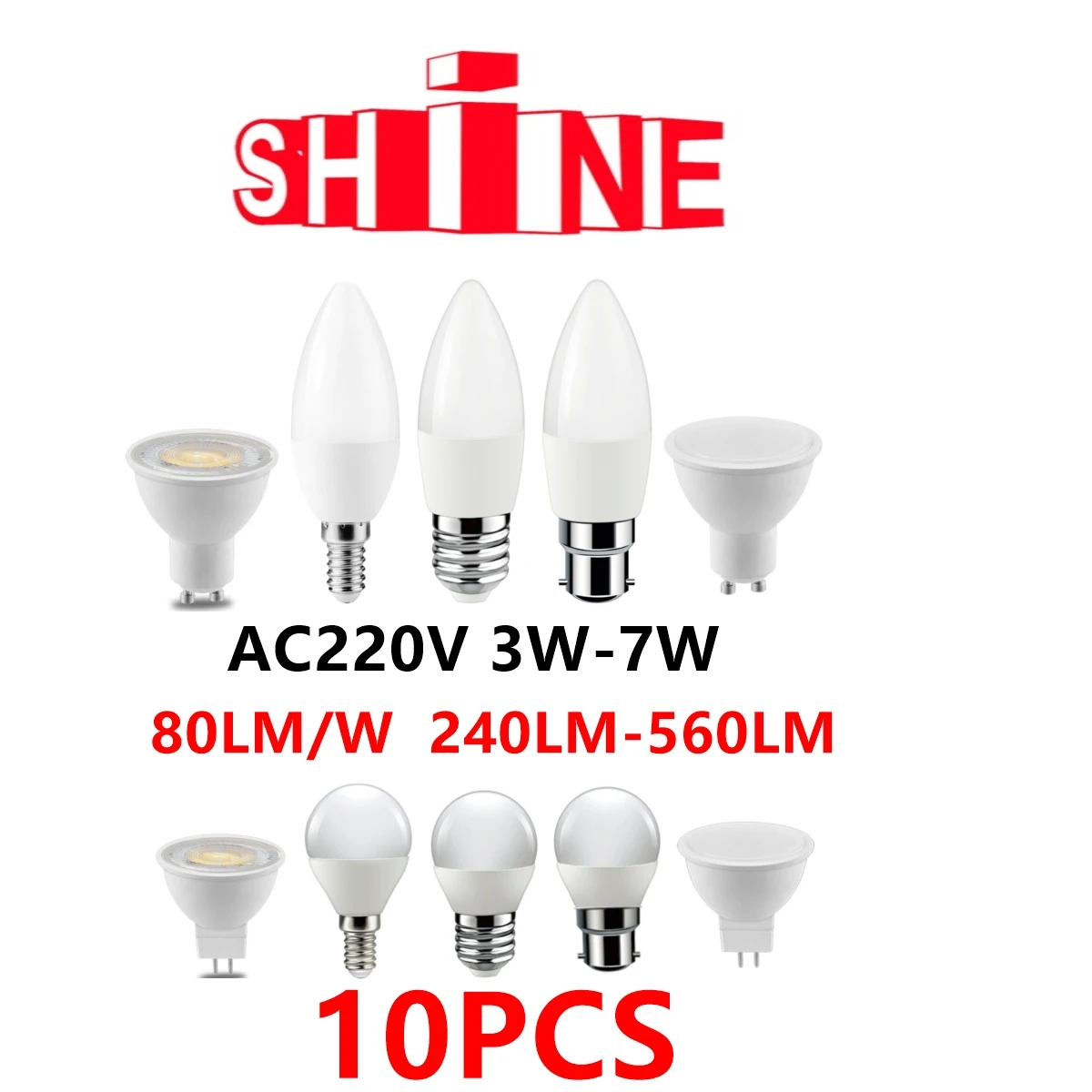 

10PCS LED light bulb Spotlight candle lamp C37 G45 GU10 MR16 220V low power 3W-7W high lumen no strobe Apply to study kitchen