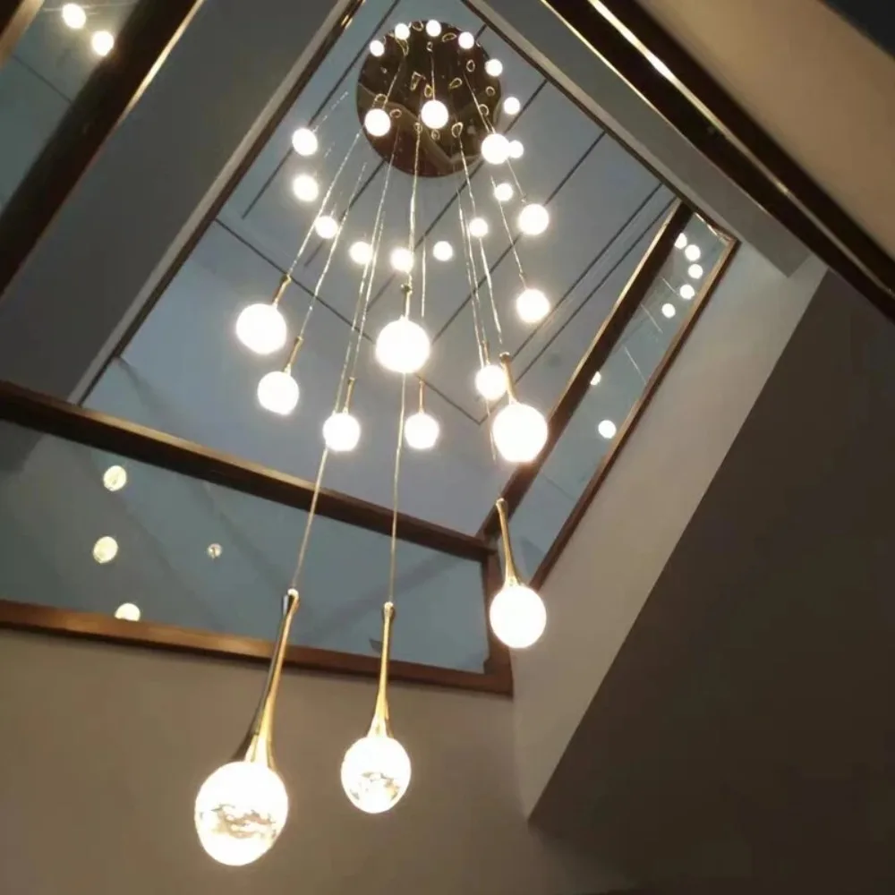 

Современные хрустальные зеркальные люстры для гостиной, роскошные хрустальные длинные подвесные светильники для лестницы, креативный Золотой комнатный светильник