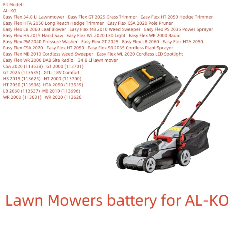 

CS Li-ion battery for AL-KO Lawn Mowers,20.0V,2000mAh,Easy Flex WR 2000 DAB Site Radio,34.8 Li lawn mover,CSA 2020 (113538)