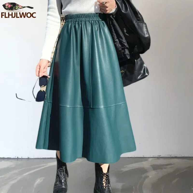 Юбка из искусственной кожи, эластичная трапециевидная юбка с высокой талией в стиле ретро, яркая Женская однотонная модная юбка средней длины с разрезом 
Юбка из искусственной кожи, эластичная трапециевидная юбка с высокой талией в стиле ретро, яркая Женская однотонная модная юбка средней длины с разрезом