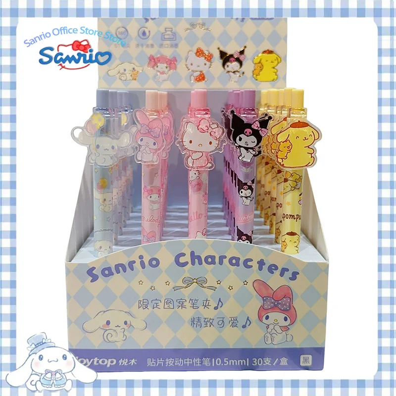 

Sanrio Family Push Action Neutral Pen Kuromi Cinnamoroll Cute Cartoon Patch Black Signature Pen Water-based Pen Student Supplie