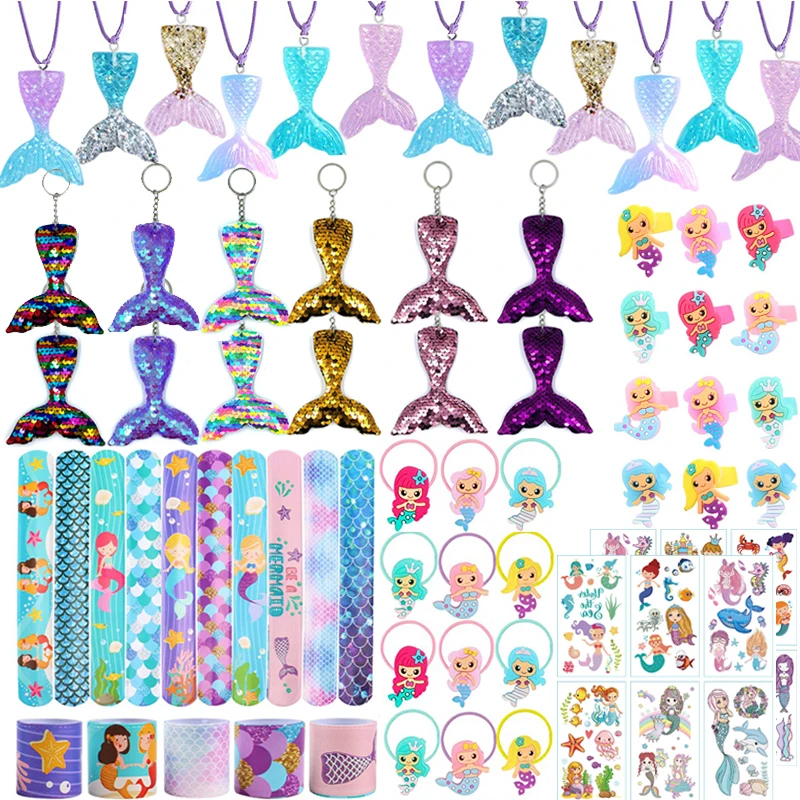 

72pcs/36pcs Mermaid Party Favors Girls Birthday Pinata Filler Christmas Wedding Gifts Mermaid Bracelet Keychain Necklace Toys