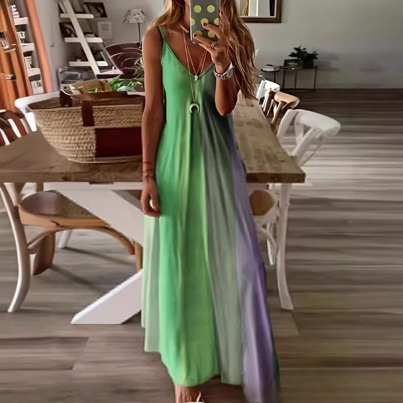 Платье в европейском и американском стиле на лето 2024, облегающее Красочное платье, женское платье с градиентным принтом