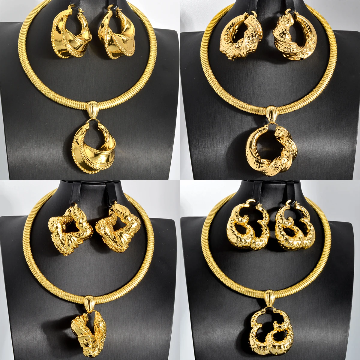

ZEADear African Dubai Jewelry Sets Twist Geometry Pendant Necklace Earrings Nigerian 18K Gold Color Women Jewellery Party Gift