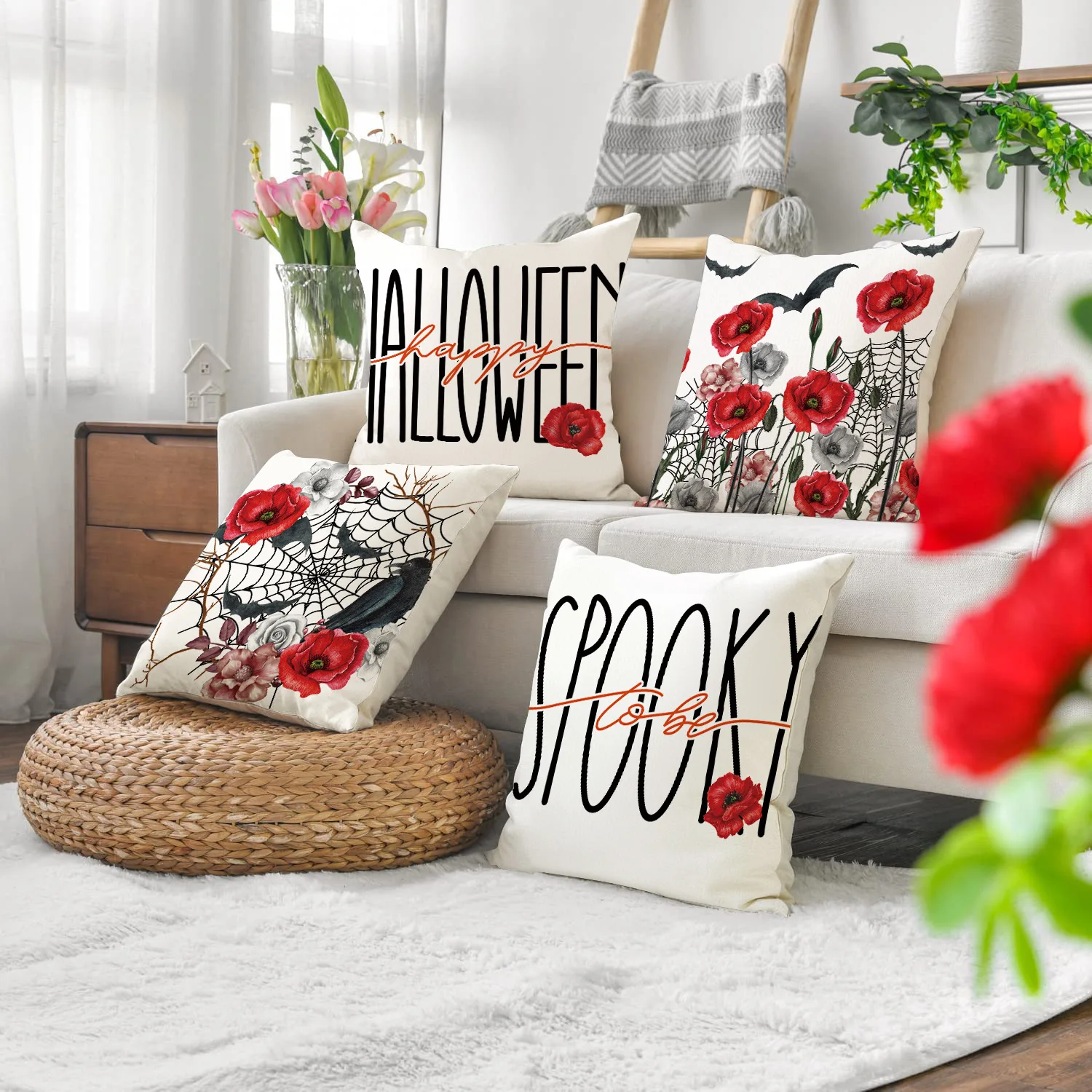Halloween Pillow Red Flowers Cushion Cover Decorations For Home Ornament Happy New Year Christmas Decor 2023
Halloween Pillow Red Flowers Cushion Cover Decorations For Home Ornament Happy New Year Christmas Decor 2023