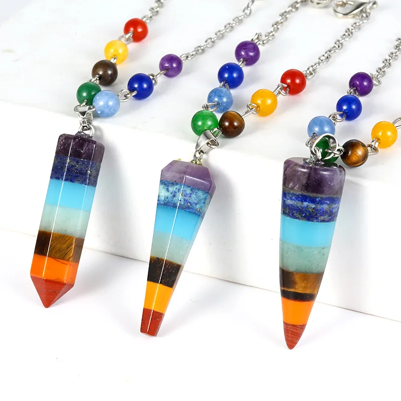 Trendy Cone Colored Chakra Pendulum Divination Crystal Dowsing Natural Quartz Reiki Healing Amulet Wicca Metaphysical Pendulo
Trendy Cone Colored Chakra Pendulum Divination Crystal Dowsing Natural Quartz Reiki Healing Amulet Wicca Metaphysical Pendulo