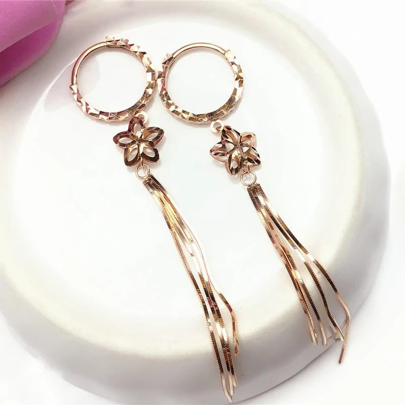 585 Purple Gold Plated 14K Rose Gold Delicate Flower Soft Chain Fringe Drop Earrings for Women Luxury Glamour Engagement Jewelry
585 Purple Gold Plated 14K Rose Gold Delicate Flower Soft Chain Fringe Drop Earrings for Women Luxury Glamour Engagement Jewelry