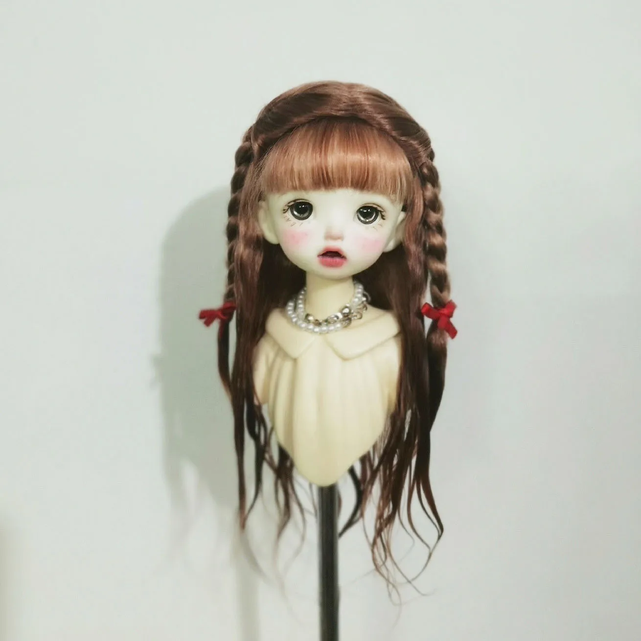 

Red Brown Doll Styling Hair, 1/6 BJD Hard Shell Bang Wig Free Shipping