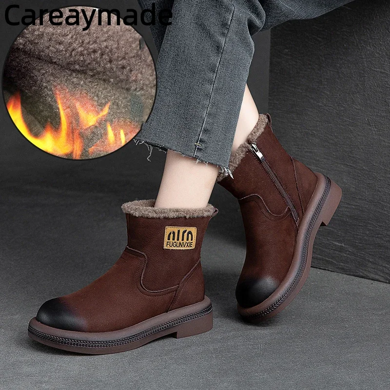 

Careaymade-Natural Genuine Leather Ankle Boots Soft Soled Flats Booties Autumn Women Chunky Cow Suede Comfy Spring Rubber Shoes