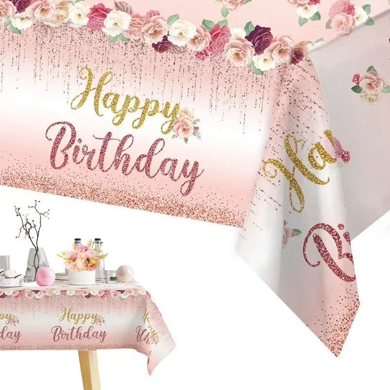 Rose Gold Birthday Tablecloth Pink Rose Flower Gold Happy Birthday Table Cover Happy Girls Princess Birthday Party Supplies
Rose Gold Birthday Tablecloth Pink Rose Flower Gold Happy Birthday Table Cover Happy Girls Princess Birthday Party Supplies