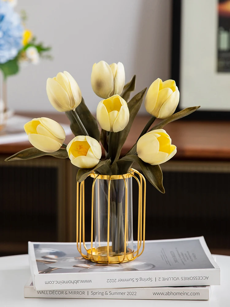 

Tulip Artificial Flower High-End Living Room and Dining Table Decoration Bouquet Moist Feeling Fake Flower Decoration