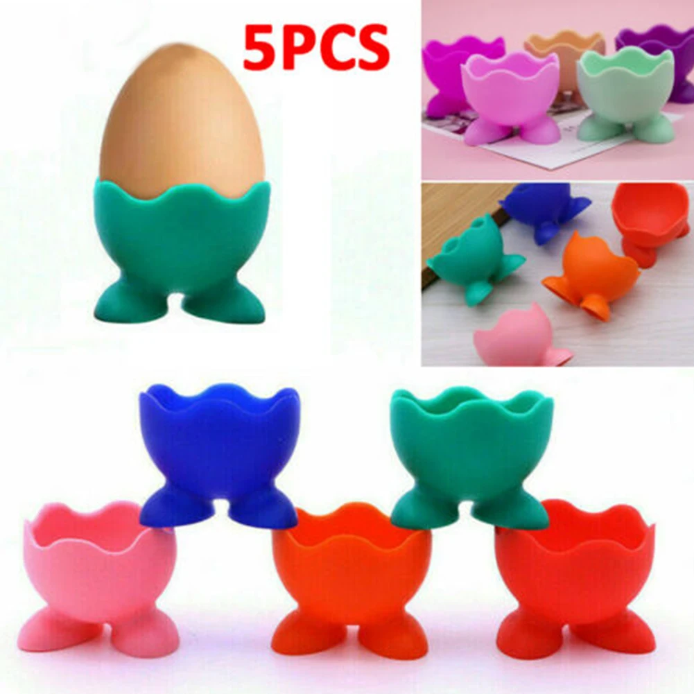 

5pc Silicone Egg Cup Holders Breakfast Serving Cups Holders Set Boiled Egg Cup Tray Kitchen Creative Tool (Random Color) Accesso