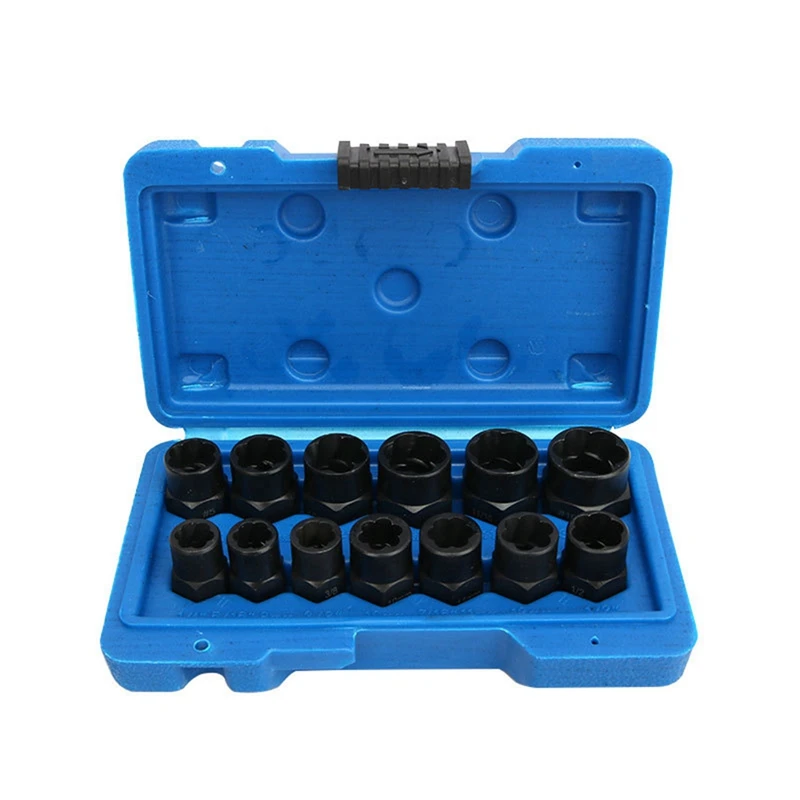 

13PCS Screw Remover Socket Hexagon Screw Tool Socket Bolt Nut Broken Wire Extractor Chrome-Molybdenum Steel