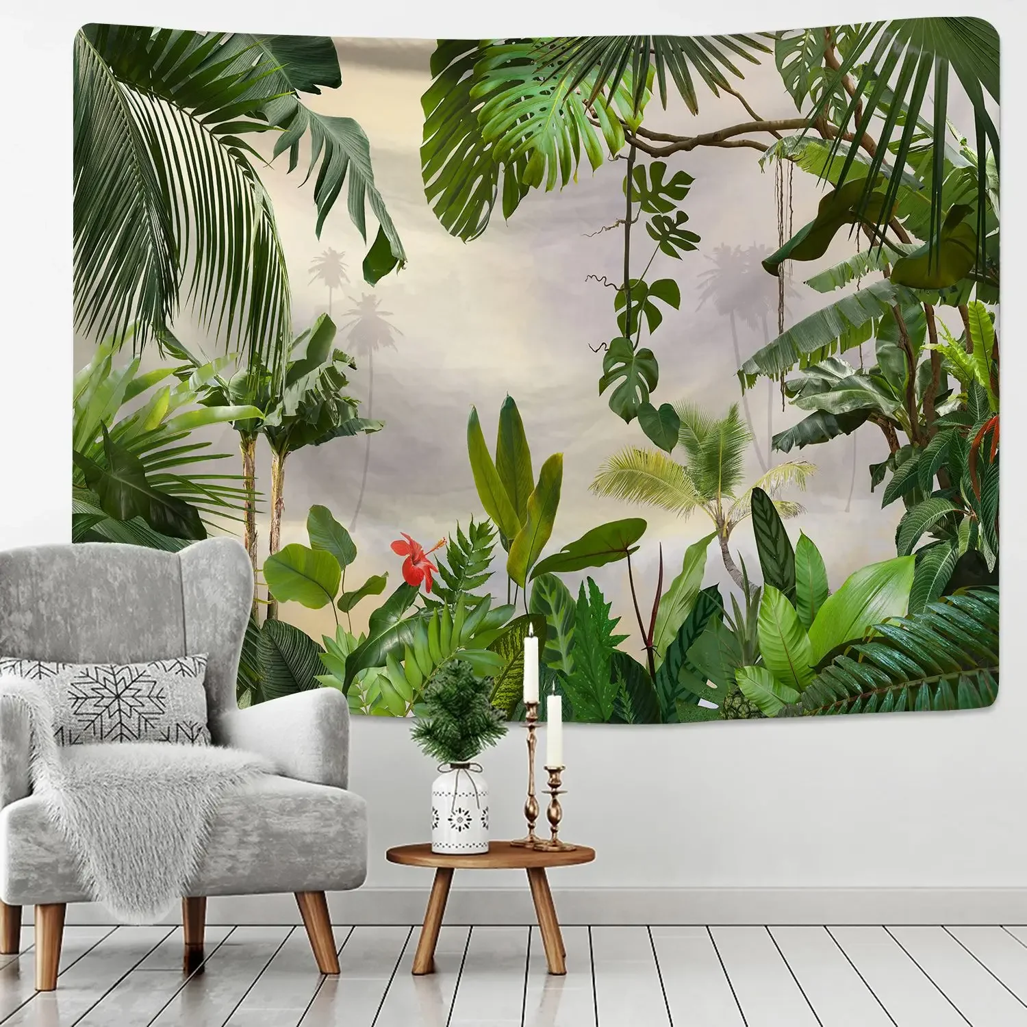 

Tropical Rainforest Tapestry Wall Hanging Family Bedroom Decoration Polyester Fabric Bohemian Plant Art Printing Forest Tapestry