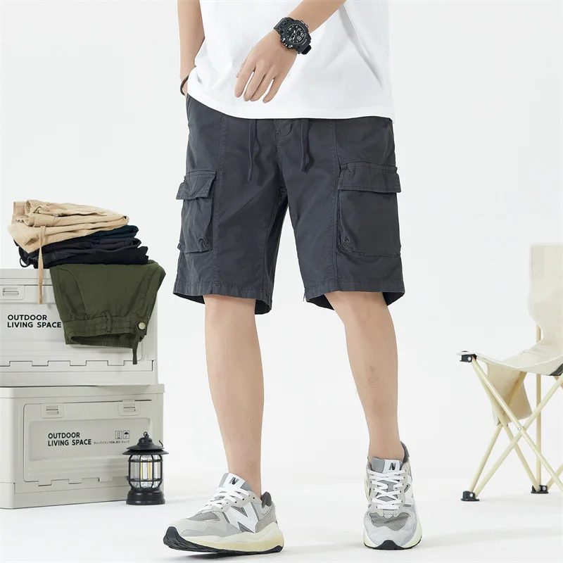 

Free Custom Logo Drawstring Waist Men's Cargo Shorts Casual Street Jogger Shorts with Pockets Streetwear Cargo Pants Men