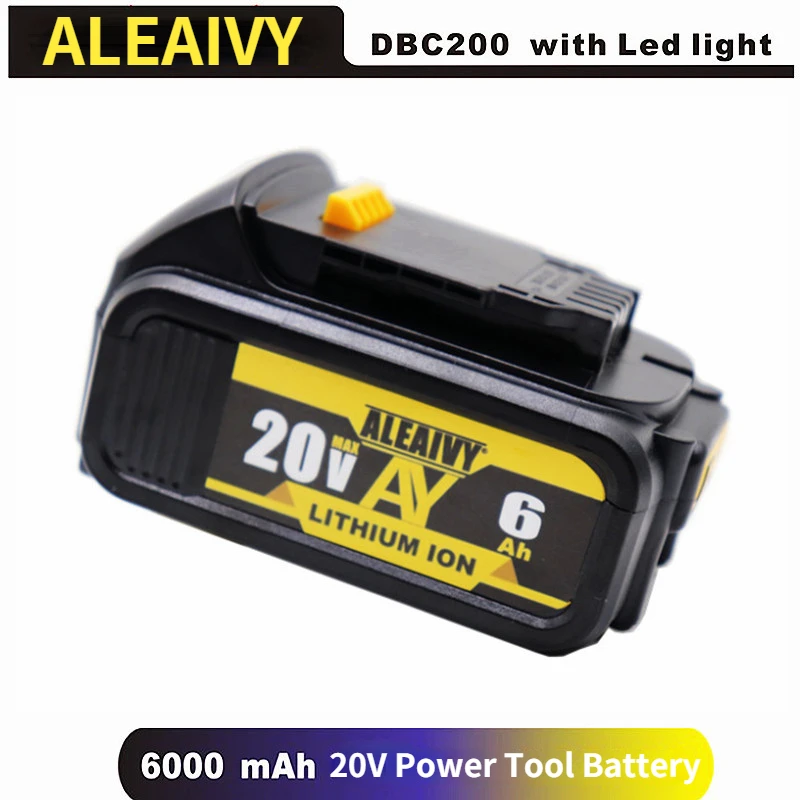 

20V 6000mAh DCB200 Replaceable Li-ion Battery Compatible for Dewalt 18V 20V MAX Power Tools 18650 Lithium Batteries with Charger