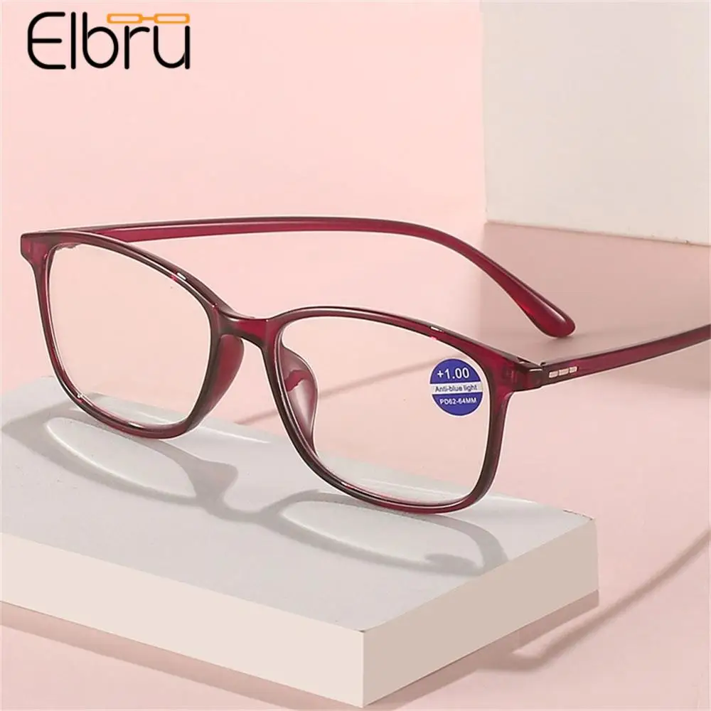 

Elbru Clear Square Reading Glasses Fashion Anti Blue Light Women Men Presbyopic Eyeglasses Ultralight Hyperopia Eyewear +100+400