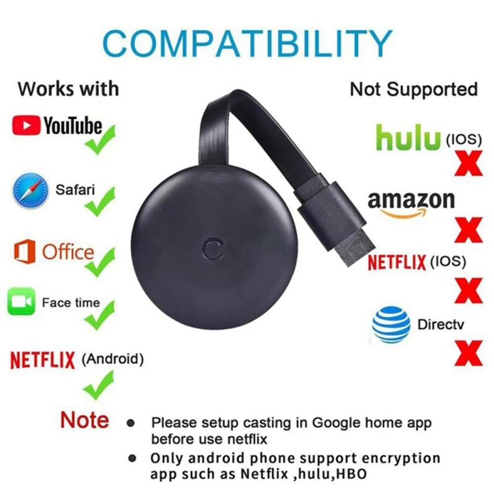 

2.4G Wireless WiFi Display Dongle Screen Mirroring 1080P HD TV G12 TV Stick For Chromecast 4K HD HDMI-compatible Media Player