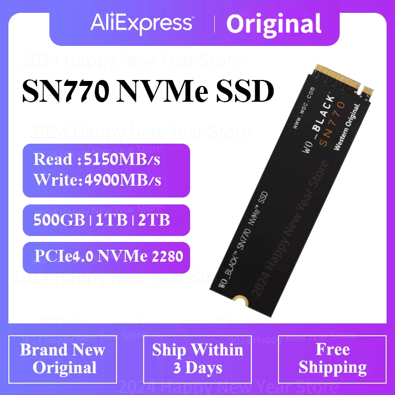 Original BLACK 500GB 1TB 2TB 4TB 8TB SN770 NVMe Internal Gaming SSD Solid State Drive Gen4 PCIe 4.0 M.2 2280 For PC laptop PS5
Original BLACK 500GB 1TB 2TB 4TB 8TB SN770 NVMe Internal Gaming SSD Solid State Drive Gen4 PCIe 4.0 M.2 2280 For PC laptop PS5