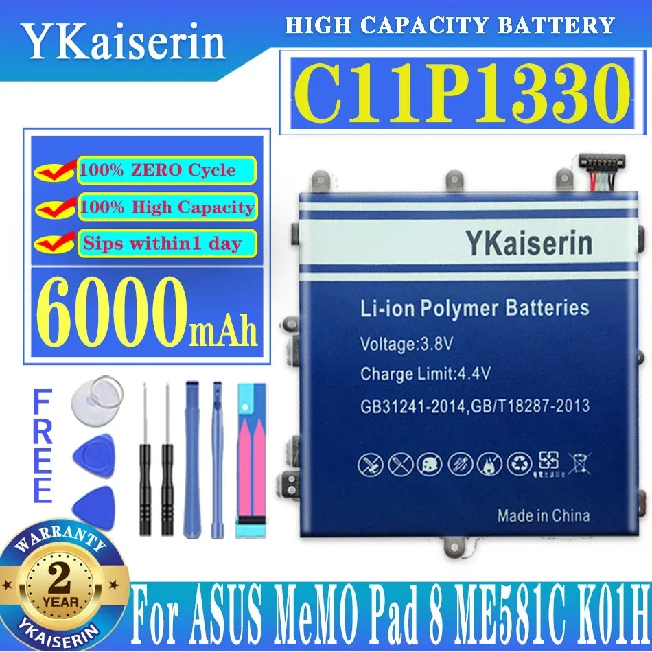 Аккумулятор ykaisсеребрин для ASUS C11P1330, 6000 мАч, для ASUS MeMO Pad 8 Pad8 ME581C K01H K015 ME8150C ME581CL, с инструментами большой емкости
Аккумулятор ykaisсеребрин для ASUS C11P1330, 6000 мАч, для ASUS MeMO Pad 8 Pad8 ME581C K01H K015 ME8150C ME581CL, с инструментами большой емкости