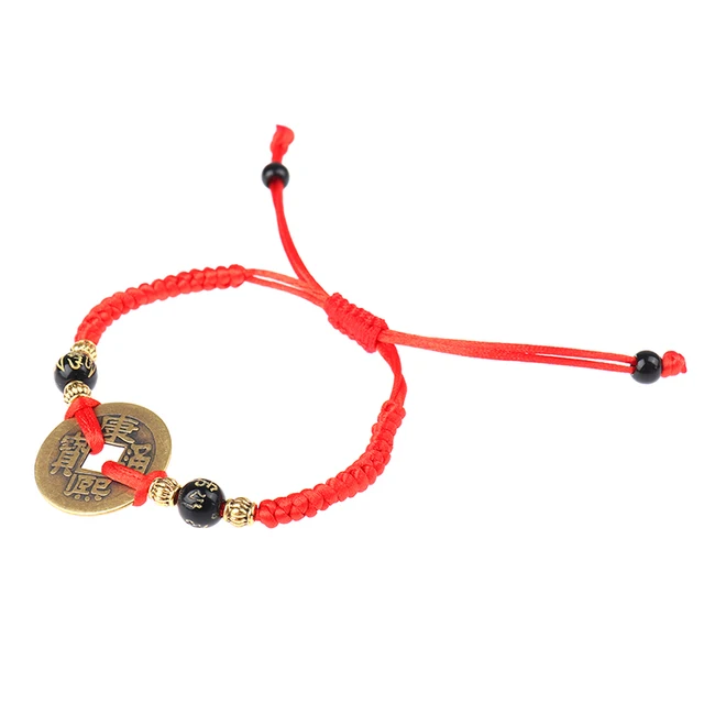 Bracelet Feng Shui, nouveauté tendance, pièce de monnaie ancienne kabbala, rouge, attire la chance, la richesse, livraison directe 2