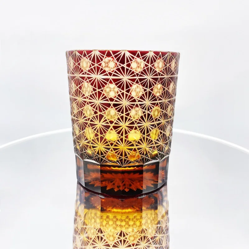 

Amber Whisky Glasses Japanese Kiriko Style Hand Cut Glass Crystal Wine Cup Chrysanthemum Blue Black Drinking Glasses