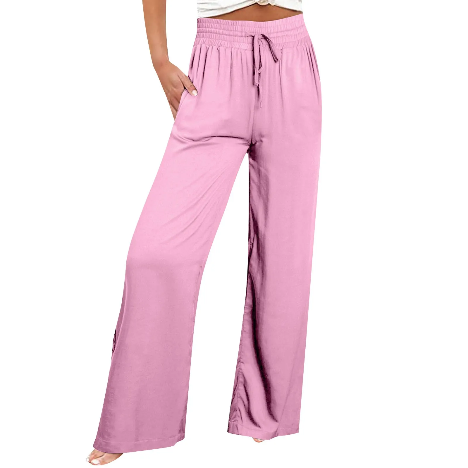 

Pants For Women Palazzo Pants Summer Printed Cropped Cotton Linen Comfy Baggy Trousers With Pockets Fashion Elegant Party High