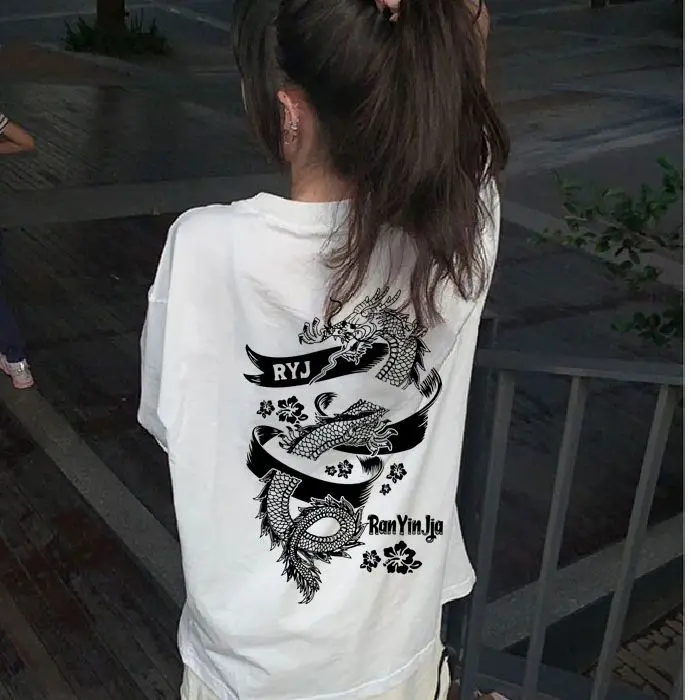 American pure cotton national fashion brand 2024 versatile new ins and handsome dragon printed short-sleeved t-shirt women tops
American pure cotton national fashion brand 2024 versatile new ins and handsome dragon printed short-sleeved t-shirt women tops