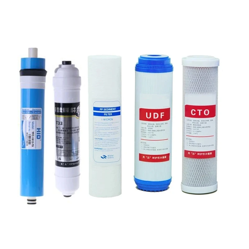 

Five Stage Reverse Osmosis Water Purifier Cartridge 75 100 125Gallon 1 Micron 5Micron PP Cotton CTO UDF Post Activated Carbon
