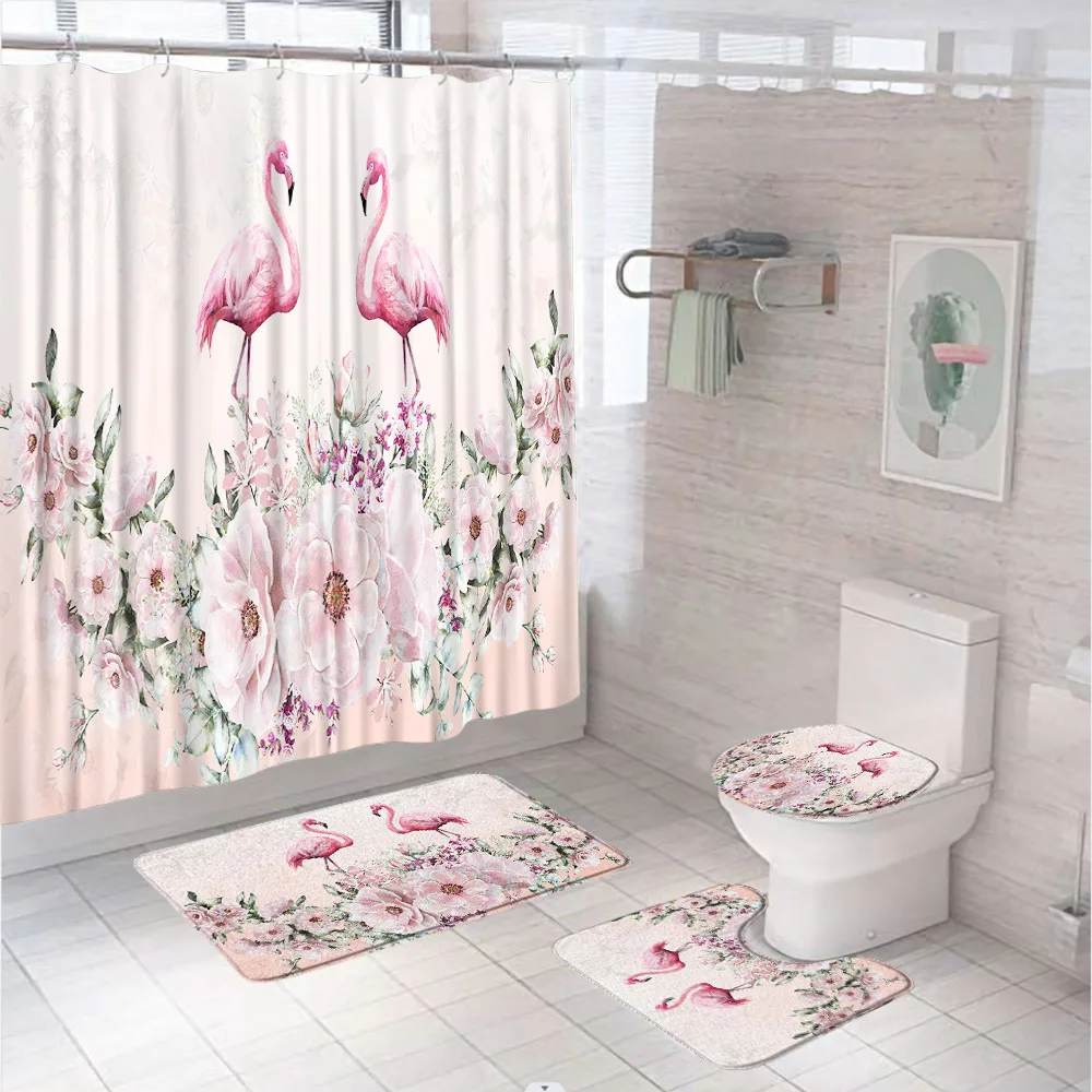 Pink Flamingo Flowers Shower Curtain Set Tropical Jungle Animal Leaf Fabric Bathroom Curtains Non-Slip Bath Mat Rug Toilet Cover
Pink Flamingo Flowers Shower Curtain Set Tropical Jungle Animal Leaf Fabric Bathroom Curtains Non-Slip Bath Mat Rug Toilet Cover