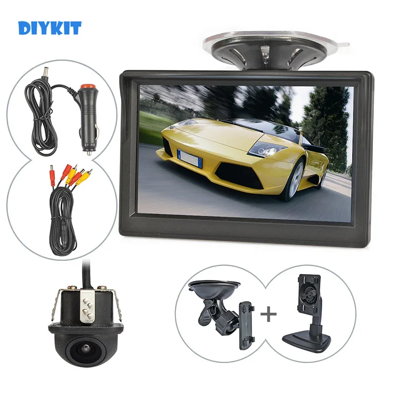 

DIYKIT Wired 5inch HD TFT LCD Display Rear View Monitor Car Monitor Mini Car Cam Rear View Car Camera Reversing System