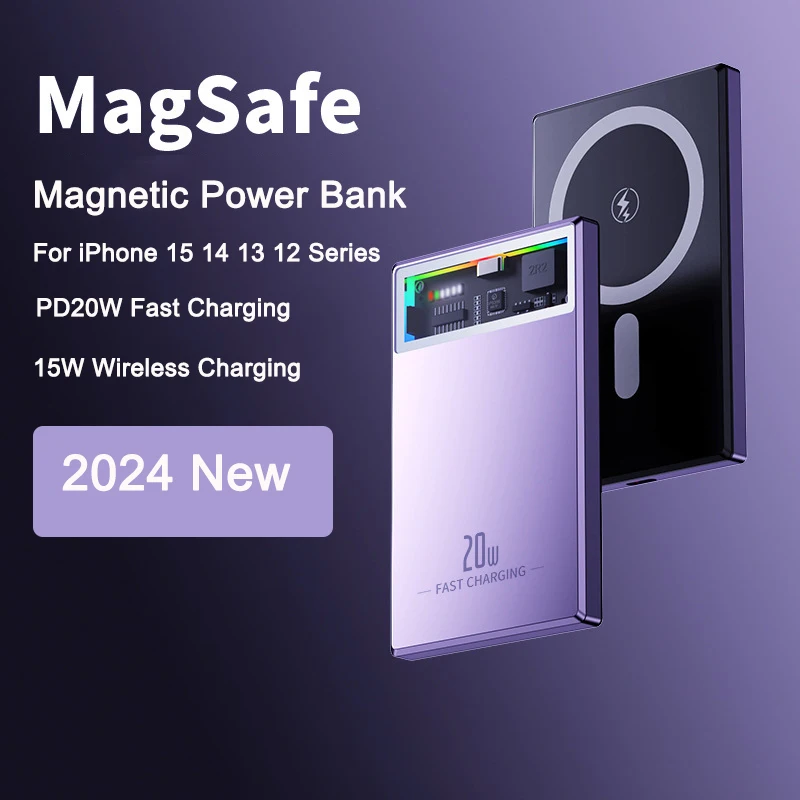 

Power Bank 5000mAh Magnetic Wireless Powerbank for iPhone 15 14 13 Samsung Fast Charging Portable Charger External Battery Pack