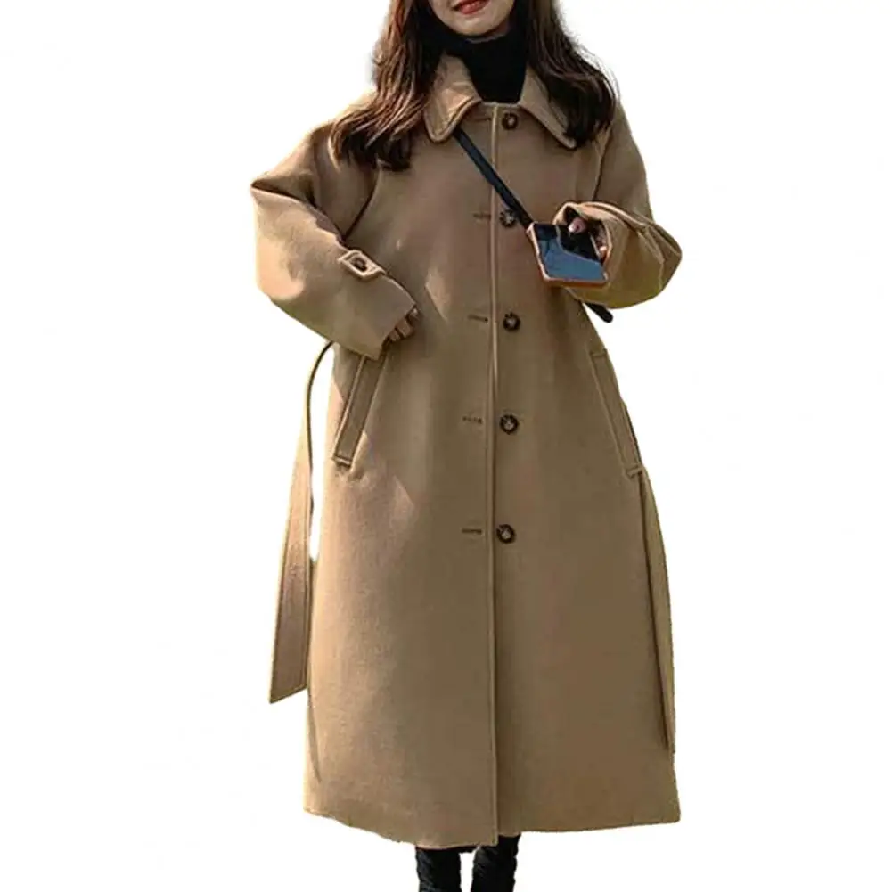Pure Color Overcoat Stylish Windproof Women's Overcoat with Belt Warm Mid-length Winter Coat for Commute Loose Fit Turn-down
Pure Color Overcoat Stylish Windproof Women's Overcoat with Belt Warm Mid-length Winter Coat for Commute Loose Fit Turn-down
