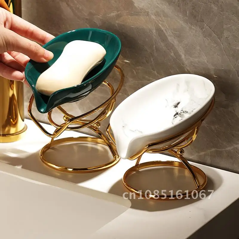 

Роскошная керамическая Коробка для мыла в форме листа, держатель для мыла в ванную комнату, поднос для хранения тарелок, принадлежности для ванной и душа, стойка для ванной комнаты