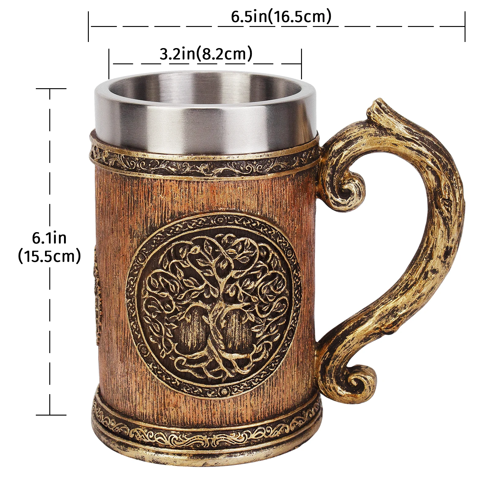 Norse Tree of Life Viking Mug Resin Stainless Steel Beer Cup Celtic Tree Halloween Gift 600ml Retro Medieval Wooden Imitation
Norse Tree of Life Viking Mug Resin Stainless Steel Beer Cup Celtic Tree Halloween Gift 600ml Retro Medieval Wooden Imitation