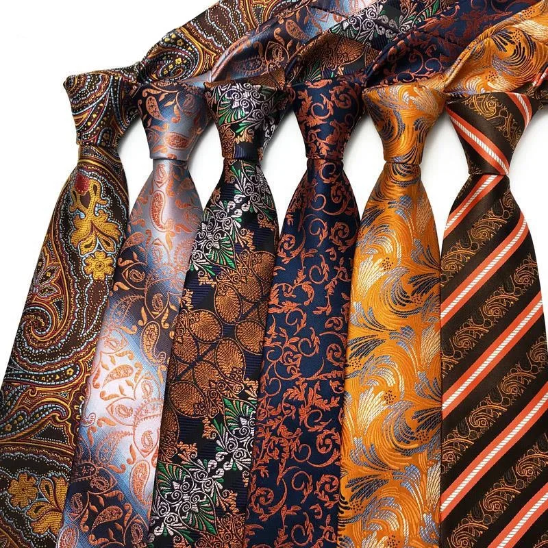 

Fashion 8CM Mens Ties Floral Orange Formal Classic Business Necktie Jacquard Woven Neck tie For Men Groom Wedding Party Neckwear