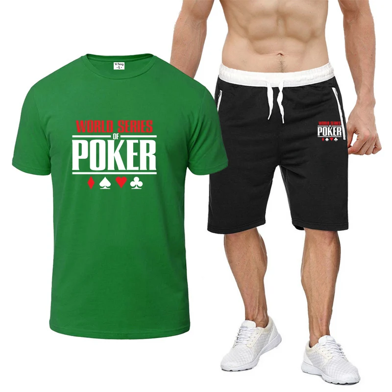 

Рубашка-поло с принтом Мировая серия покера, мужские удобные шорты с коротким рукавом, костюм из хлопка, топы в стиле Харадзюку, комплект спортивной футболки