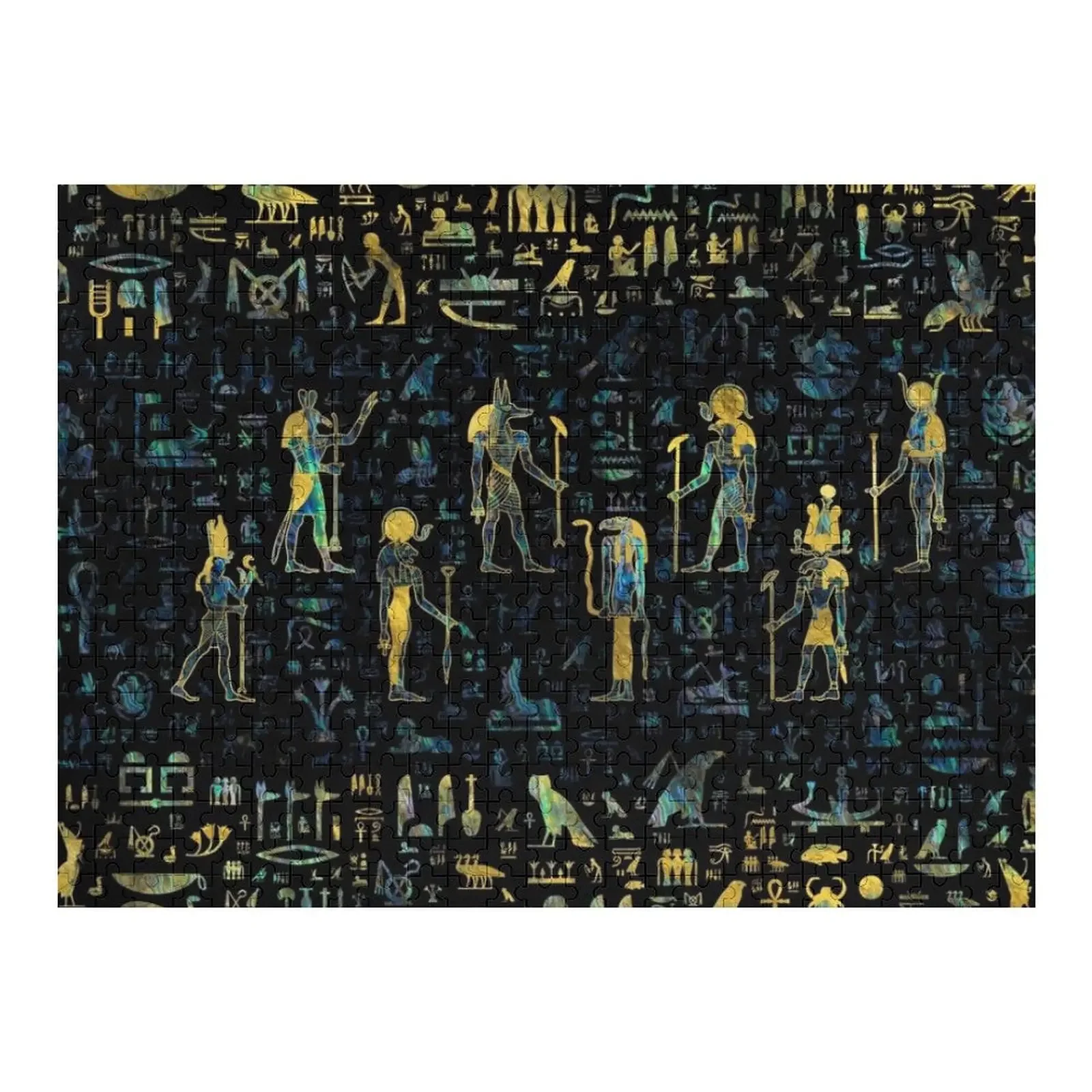 

Egyptian Gods and hieroglyphs - Abalone and Gold Jigsaw Puzzle Custom Name Child Toy Works Of Art Puzzle