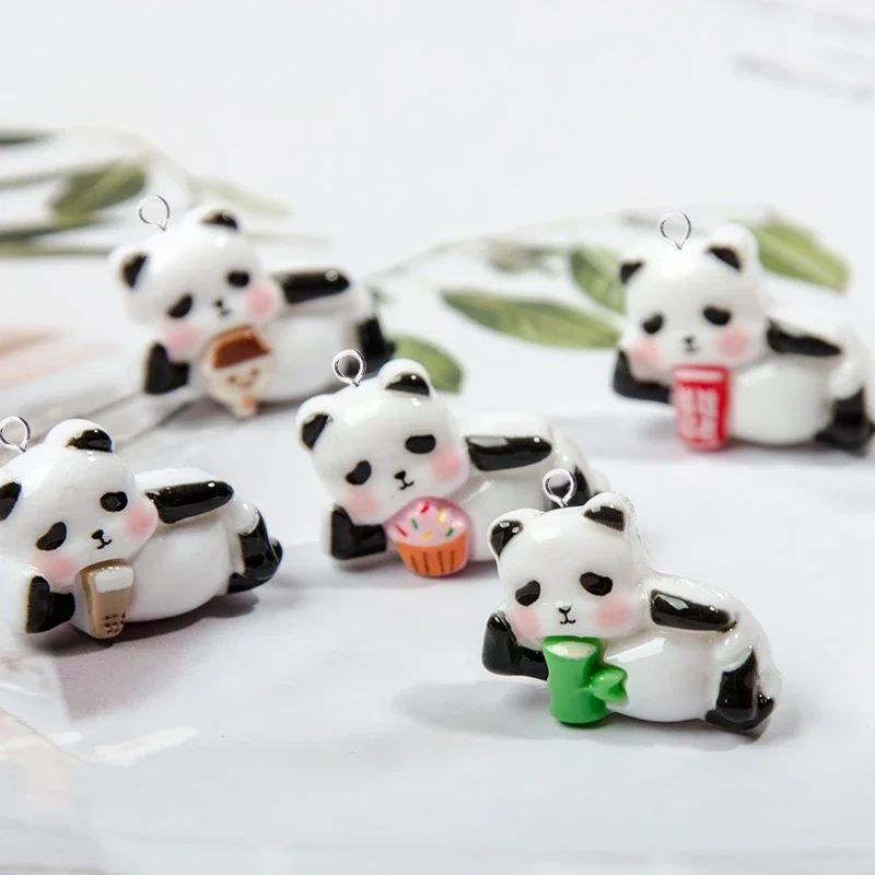 

10pcs Cute Drinking Panda Resin Charms for Jewelry Making Lying Animals Pendant Flatback DIY Jewelry Making Findings