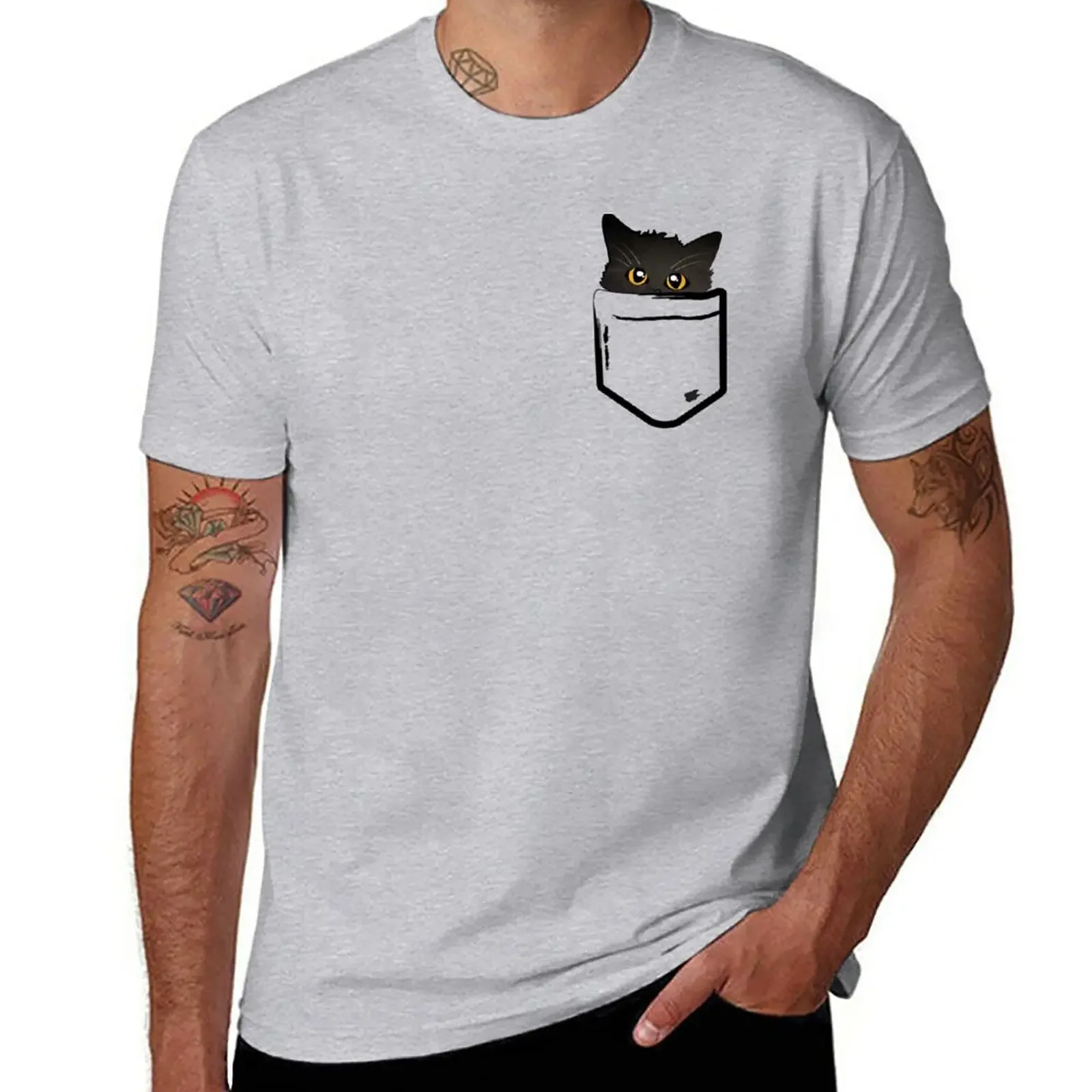 

Peekaboo Black Pocket Kitten T-Shirt boys animal print korean fashion funny t shirts for men