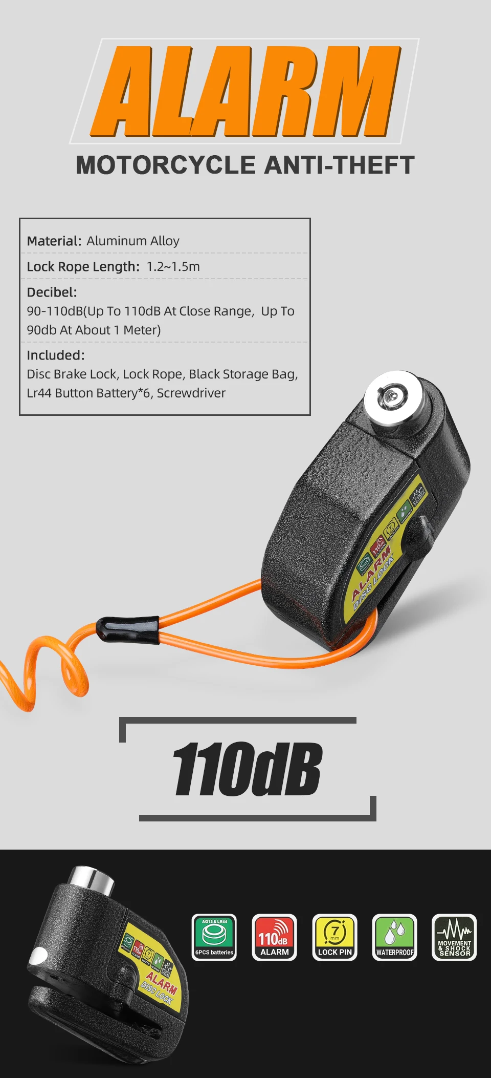 Shop Generic Powstation Motorcycle Alarm Disc Lock Waterproof Anti theft Alarm Disc Lock 110db