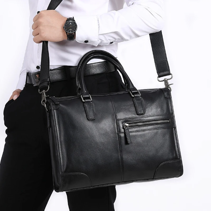 

AETOO Men's bag commuting leisure leather men's handbag horizontal style computer Baotou layer cowhide business briefcase